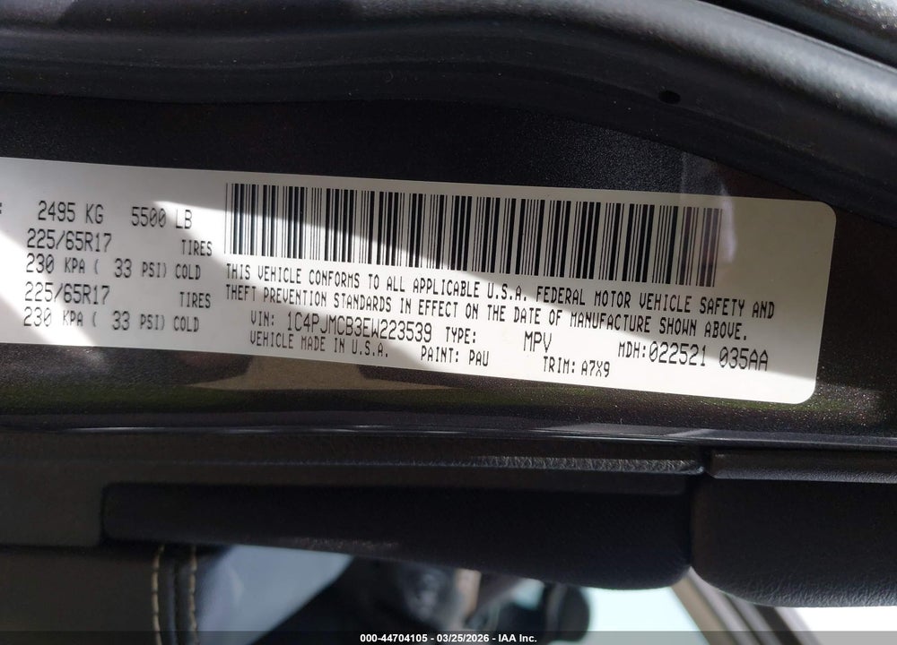 2014 JEEP CHEROKEE LATITUDE VIN: 1C4PJMCB3EW223539
