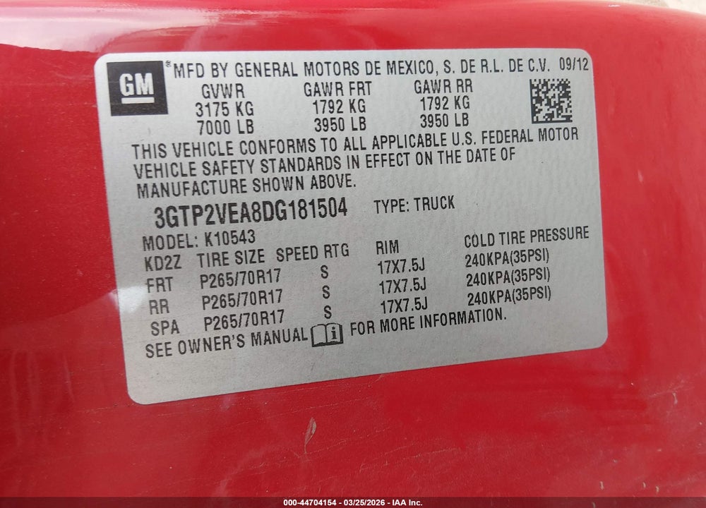 2013 GMC SIERRA K1500 SLE VIN: 3GTP2VEA8DG181504