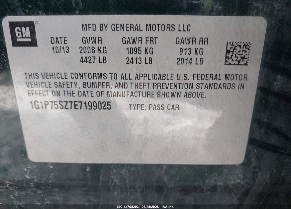 2014 CHEVROLET CRUZE DIESEL VIN: 1G1P75SZ7E7199025