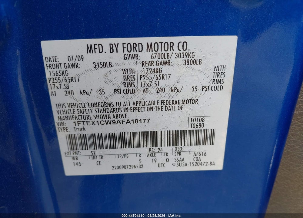 2010 FORD F-150 STX VIN: 1FTEX1CW9AFA18177