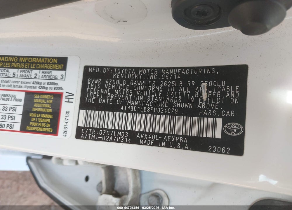 2014 TOYOTA AVALON HYBRID LIMITED VIN: 4T1BD1EB8EU034079