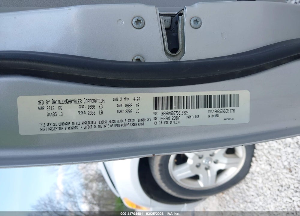 2007 DODGE CALIBER SXT VIN: 1B3HB48B27D319320