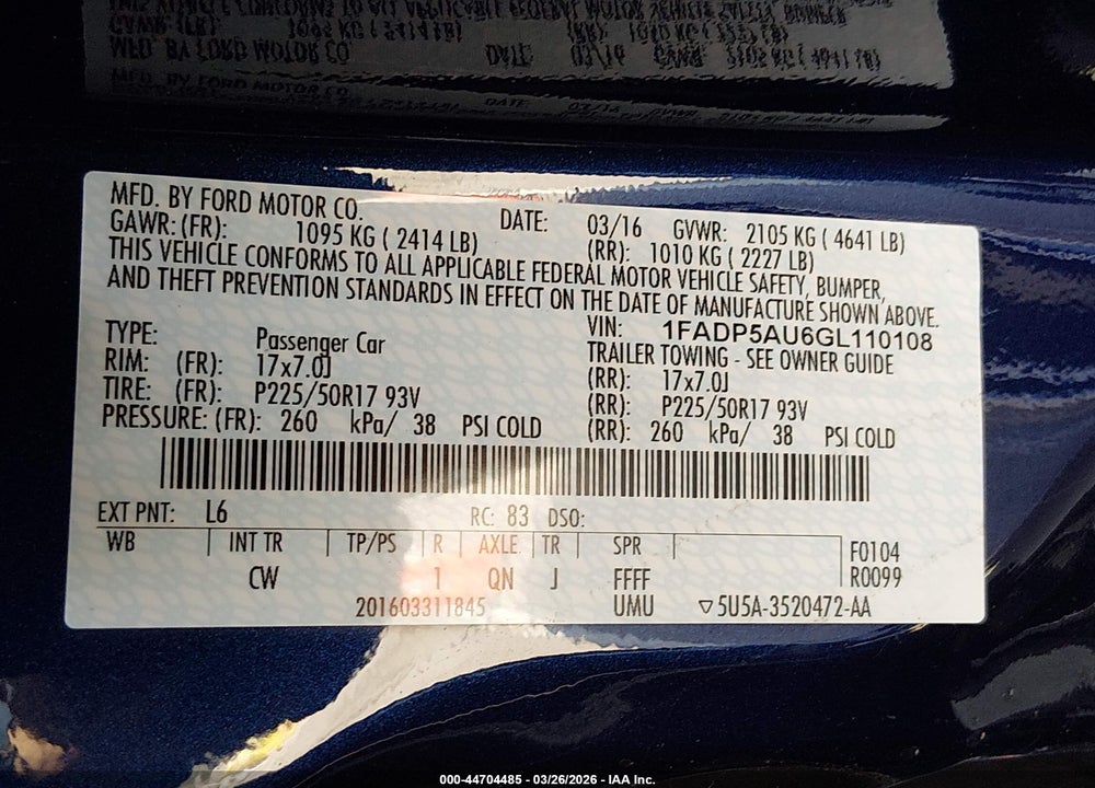 2016 FORD C-MAX HYBRID SE VIN: 1FADP5AU6GL110108