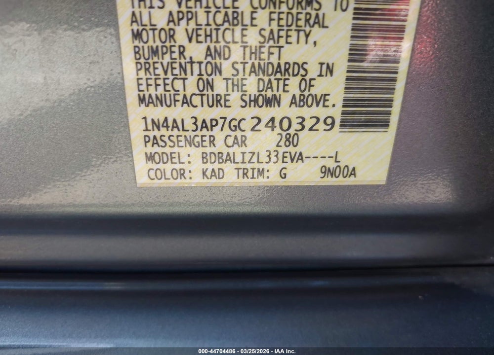2016 NISSAN ALTIMA 2.5 SV VIN: 1N4AL3AP7GC240329