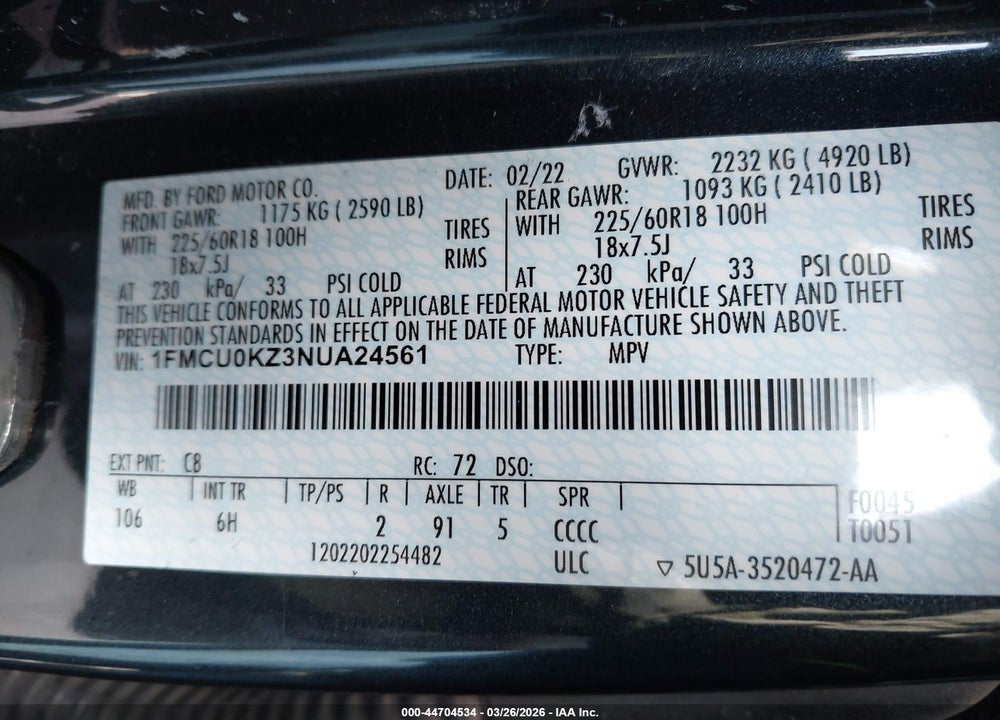 2022 FORD ESCAPE SEL PLUG-IN HYBRID VIN: 1FMCU0KZ3NUA24561