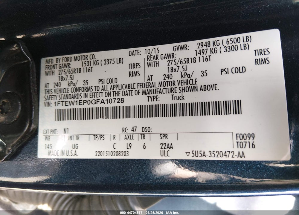 2016 FORD F-150 XLT VIN: 1FTEW1EP0GFA10728