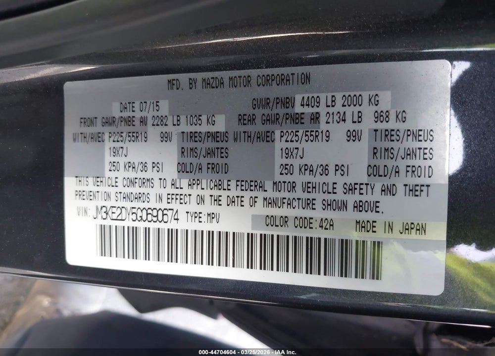 2016 MAZDA CX-5 GRAND TOURING VIN: JM3KE2DY5G0690674