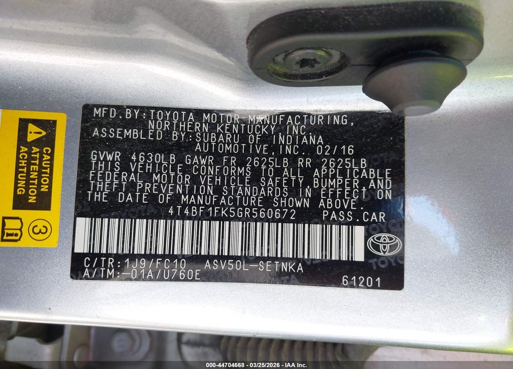2016 TOYOTA CAMRY LE VIN: 4T4BF1FK5GR560672