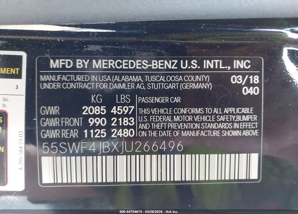 2018 MERCEDES-BENZ C 300 VIN: 55SWF4JBXJU266496