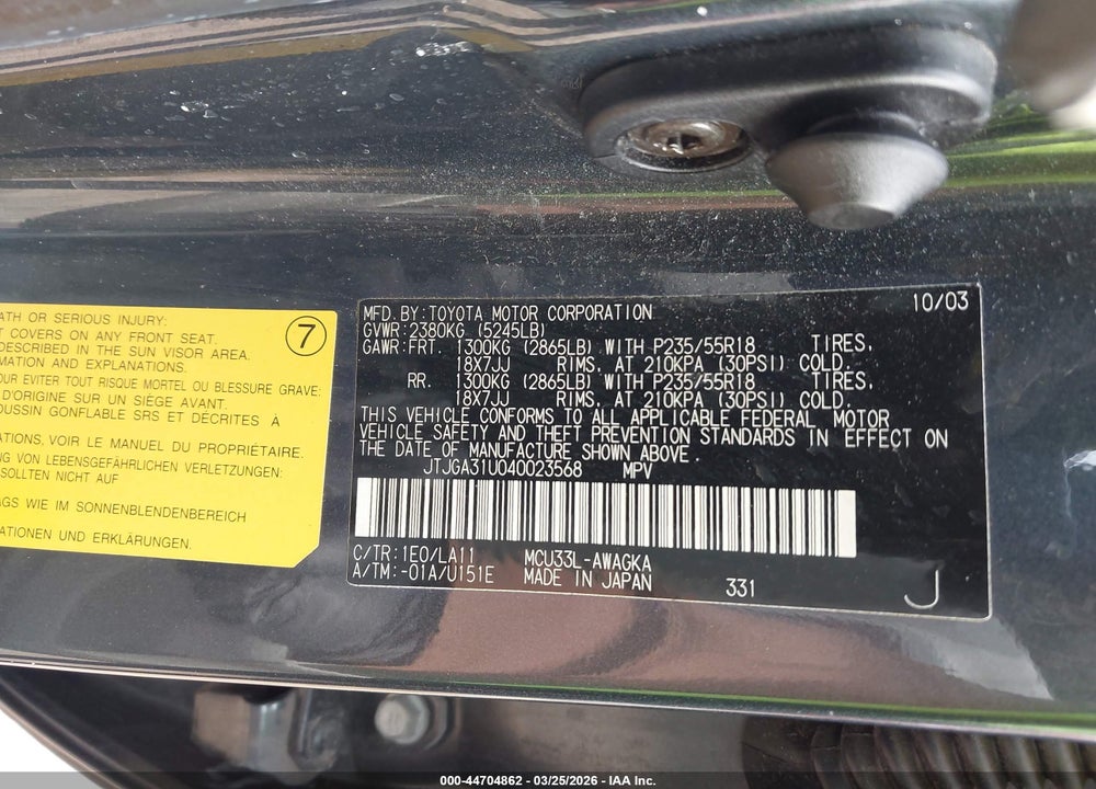 2004 LEXUS RX 330 VIN: JTJGA31U040023568