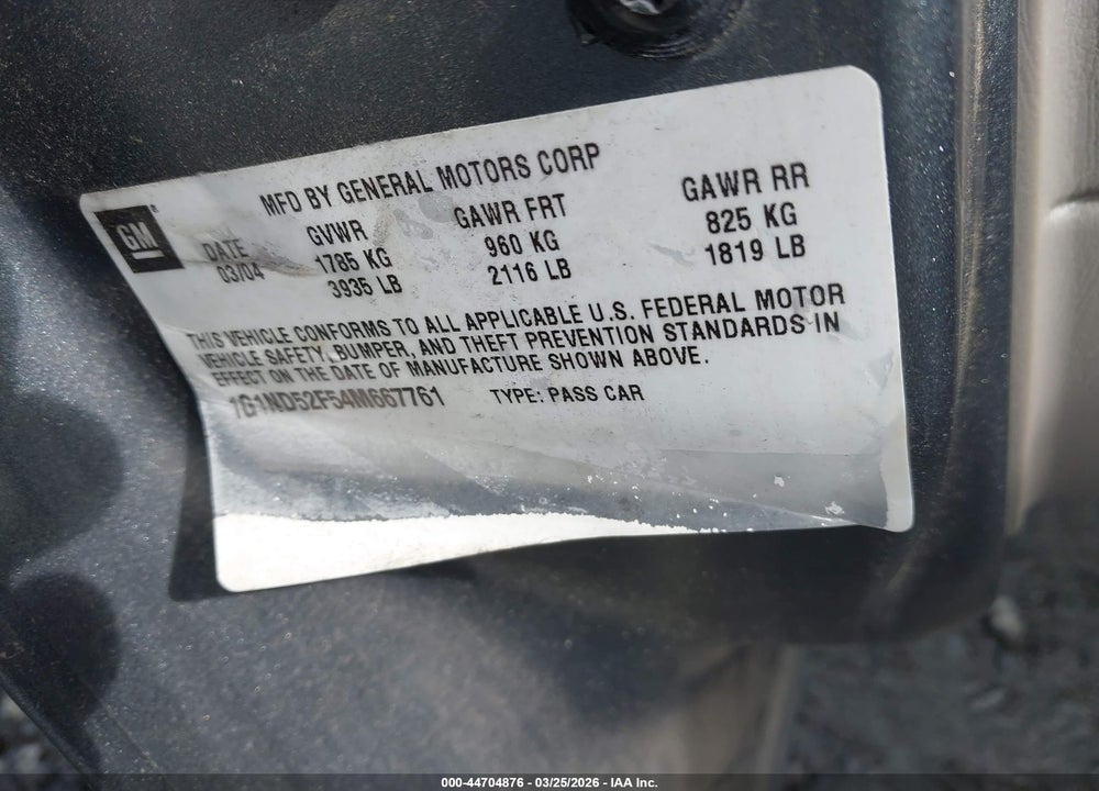 2004 CHEVROLET CLASSIC VIN: 1G1ND52F54M667761