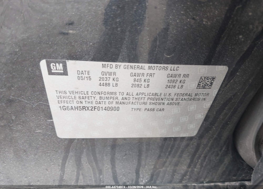 2015 CADILLAC ATS LUXURY VIN: 1G6AH5RX2F0140900