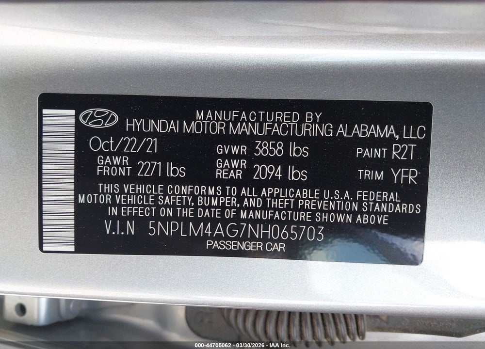 2022 HYUNDAI ELANTRA SEL VIN: 5NPLM4AG7NH065703