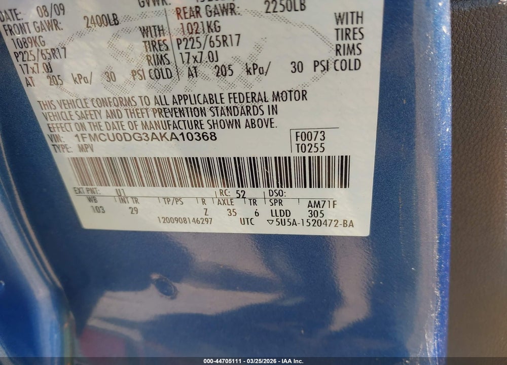 2010 FORD ESCAPE XLT VIN: 1FMCU0DG3AKA10368