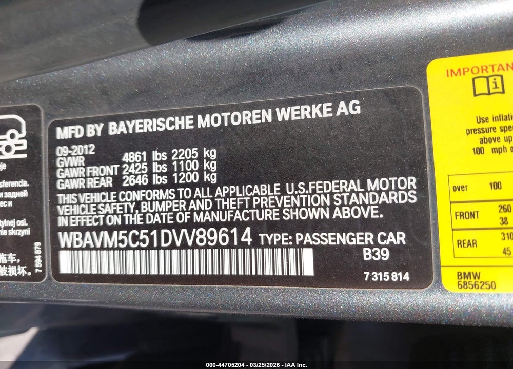 2013 BMW X1 XDRIVE35I VIN: WBAVM5C51DVV89614