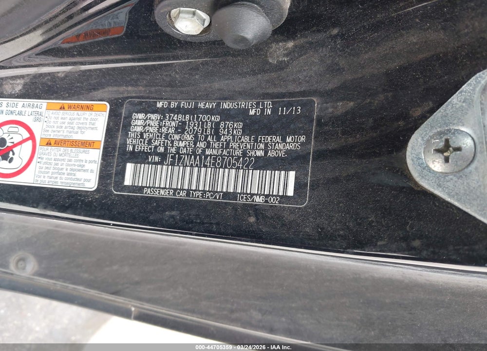 2014 SCION FR-S VIN: JF1ZNAA14E8705422