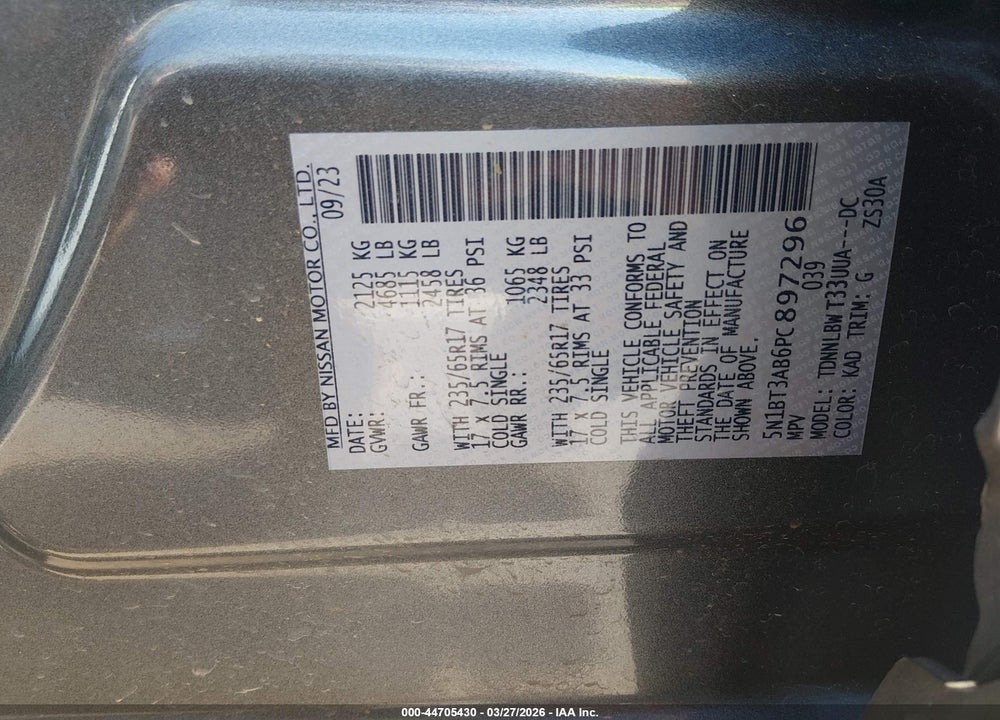 2023 NISSAN ROGUE S INTELLIGENT AWD VIN: 5N1BT3AB6PC897296