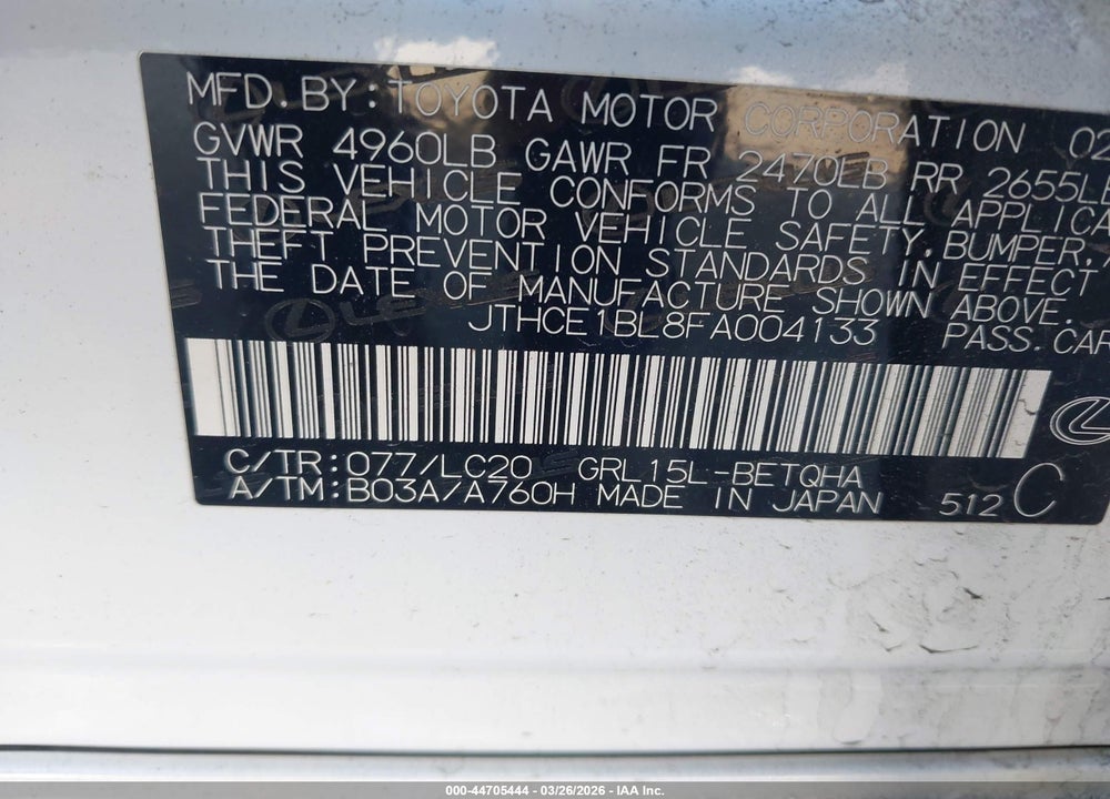 2015 LEXUS GS 350 VIN: JTHCE1BL8FA004133