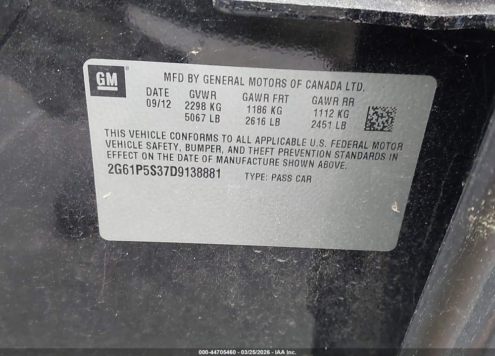2013 CADILLAC XTS LUXURY VIN: 2G61P5S37D9138881