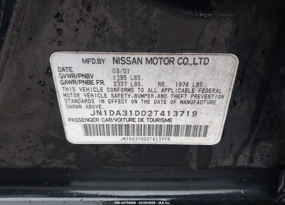 2002 NISSAN MAXIMA SE VIN: JN1DA31D02T413719