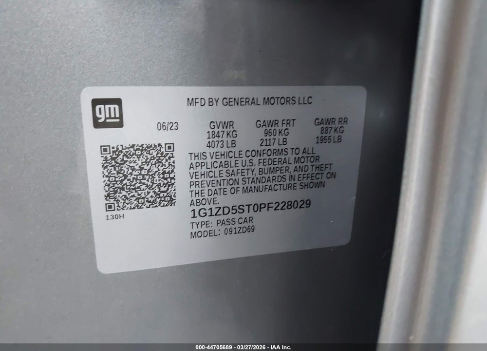 2023 CHEVROLET MALIBU FWD 1LT VIN: 1G1ZD5ST0PF228029