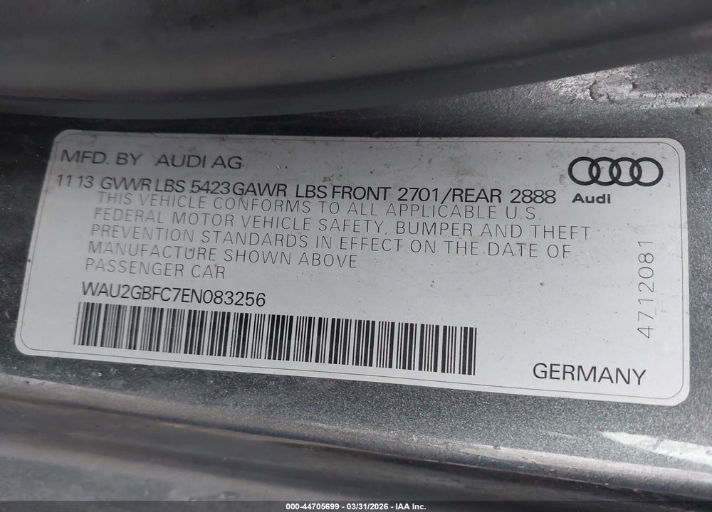 2014 AUDI A7 3.0T PREMIUM PLUS VIN: WAU2GBFC7EN083256