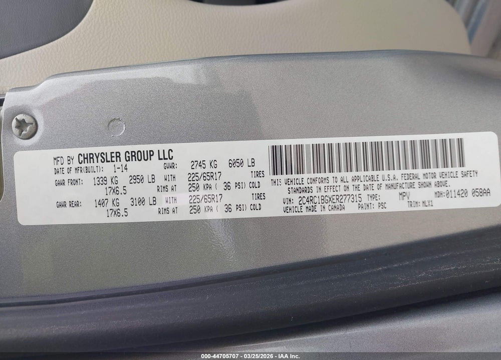 2014 CHRYSLER TOWN & COUNTRY TOURING VIN: 2C4RC1BGXER277315