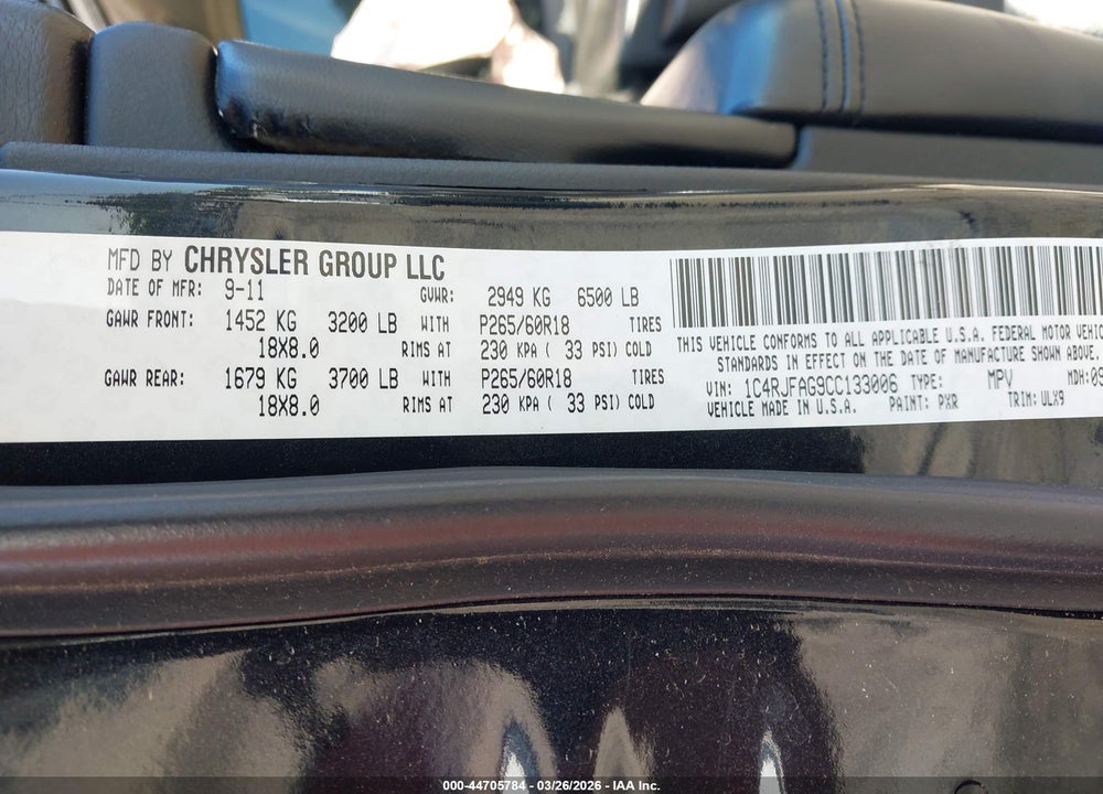 2012 JEEP GRAND CHEROKEE LAREDO VIN: 1C4RJFAG9CC133006