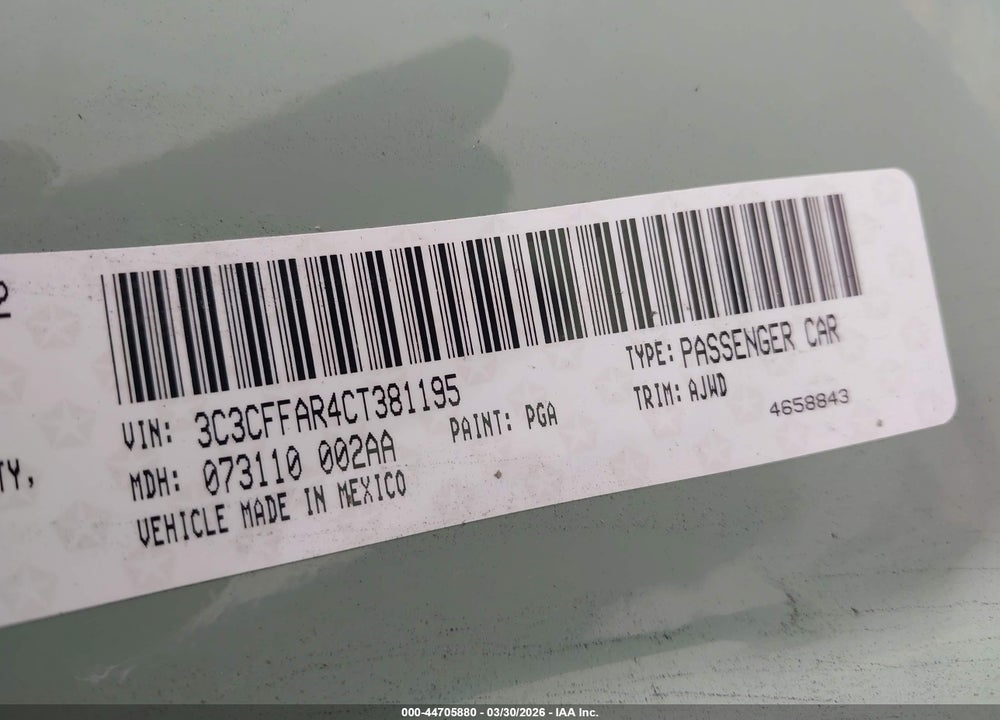 2012 FIAT 500 POP VIN: 3C3CFFAR4CT381195