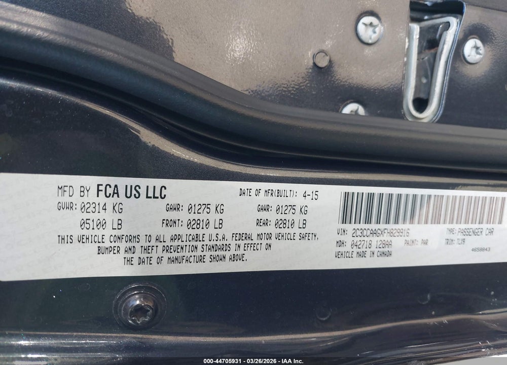 2015 CHRYSLER 300 LIMITED VIN: 2C3CCAAGXFH829916