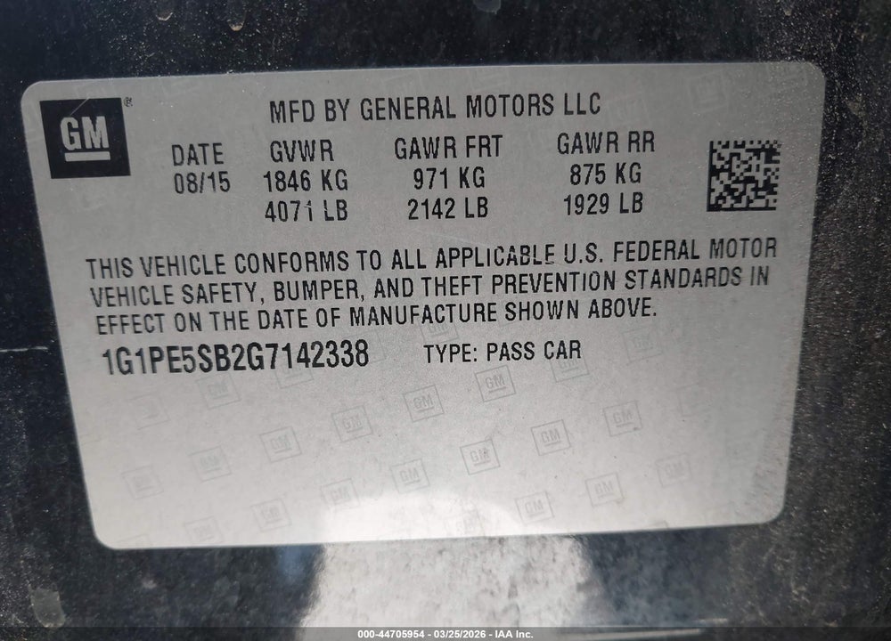2016 CHEVROLET CRUZE LIMITED 1LT AUTO VIN: 1G1PE5SB2G7142338
