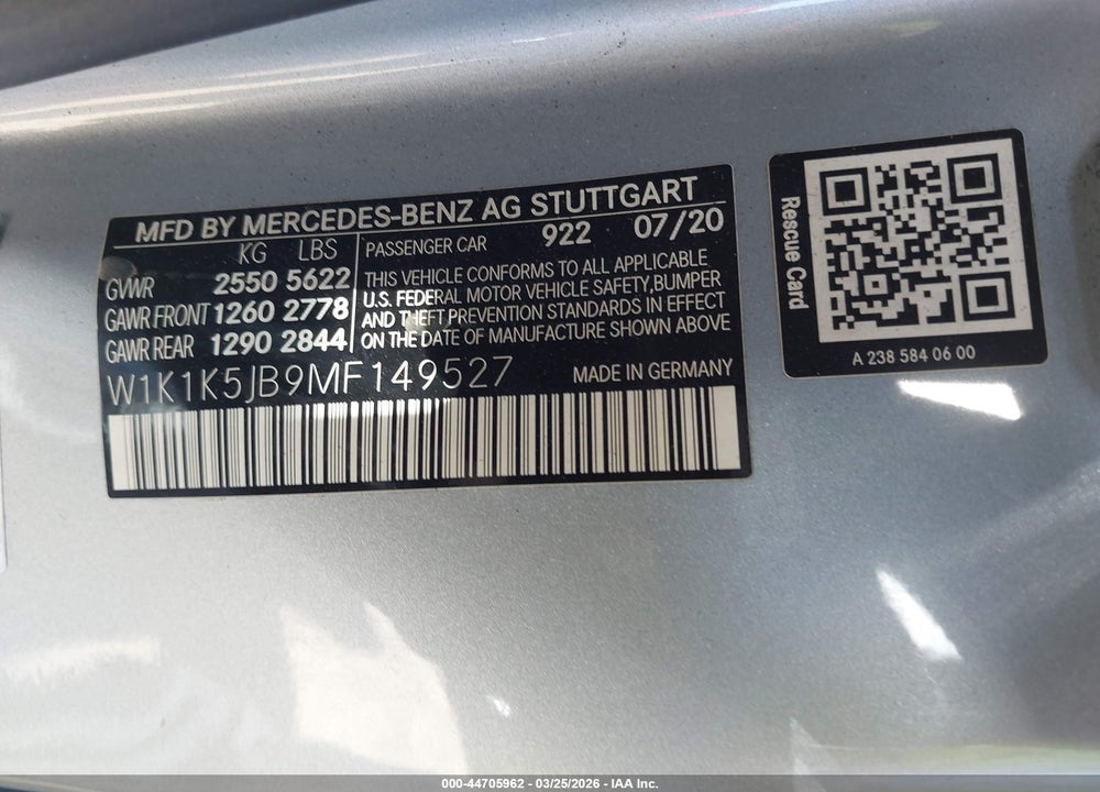 2021 MERCEDES-BENZ E 450 VIN: W1K1K5JB9MF149527