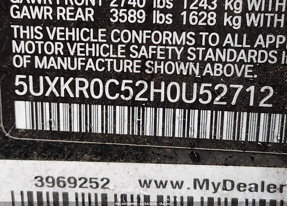 2017 BMW X5 XDRIVE35I VIN: 5UXKR0C52H0U52712