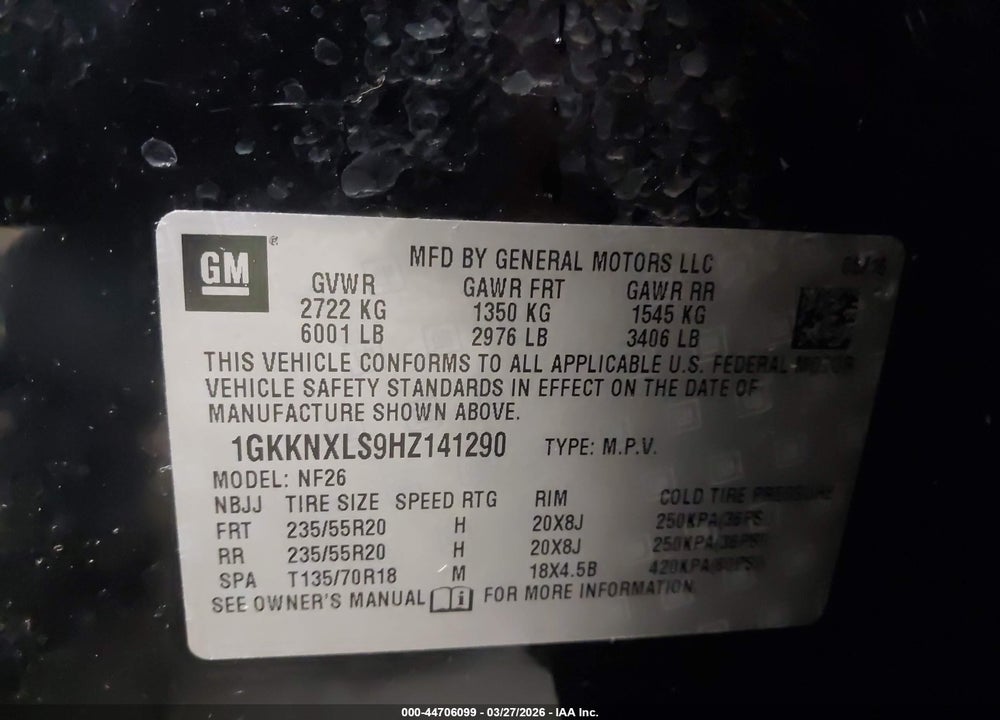 2017 GMC ACADIA DENALI VIN: 1GKKNXLS9HZ141290