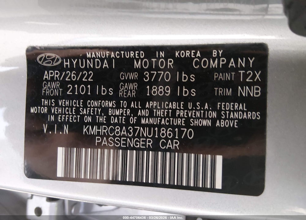 2022 HYUNDAI VENUE SEL VIN: KMHRC8A37NU186170