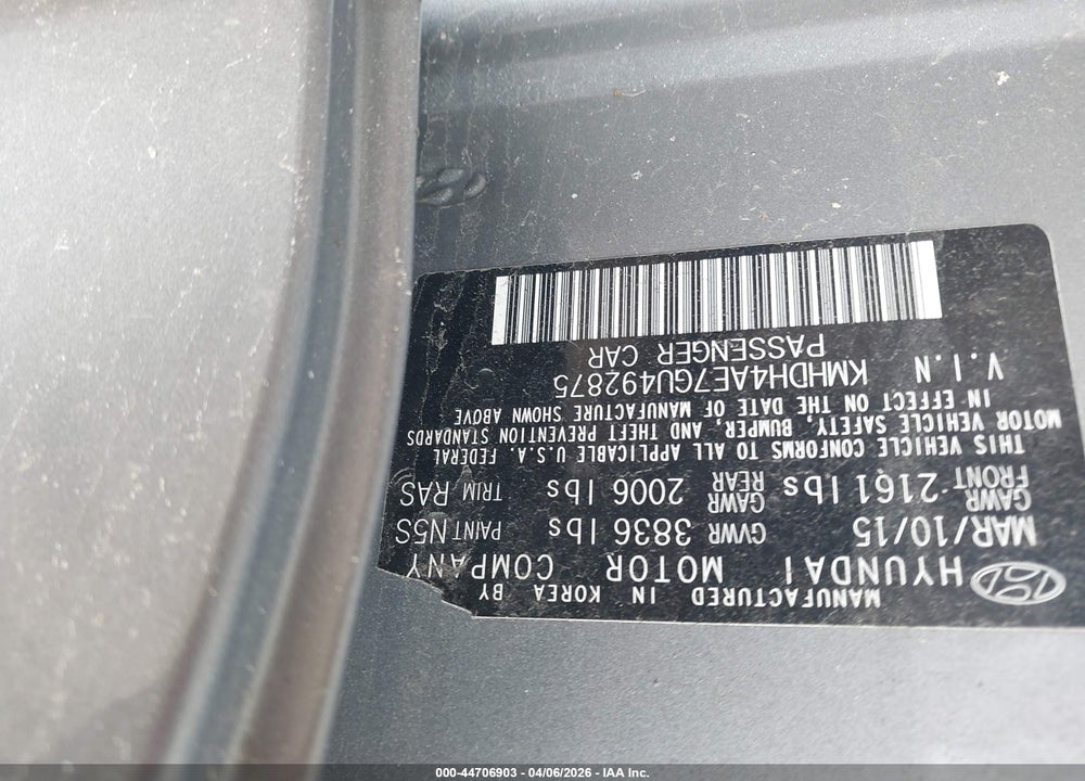 2016 HYUNDAI ELANTRA SE VIN: KMHDH4AE7GU492875