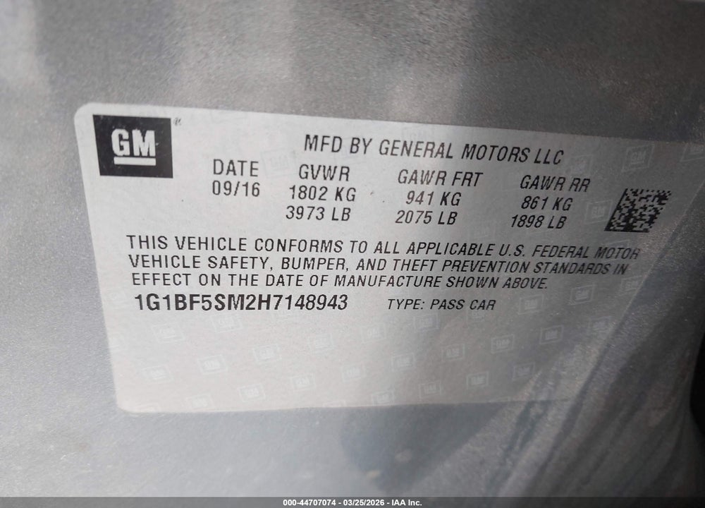 2017 CHEVROLET CRUZE PREMIER AUTO VIN: 1G1BF5SM2H7148943