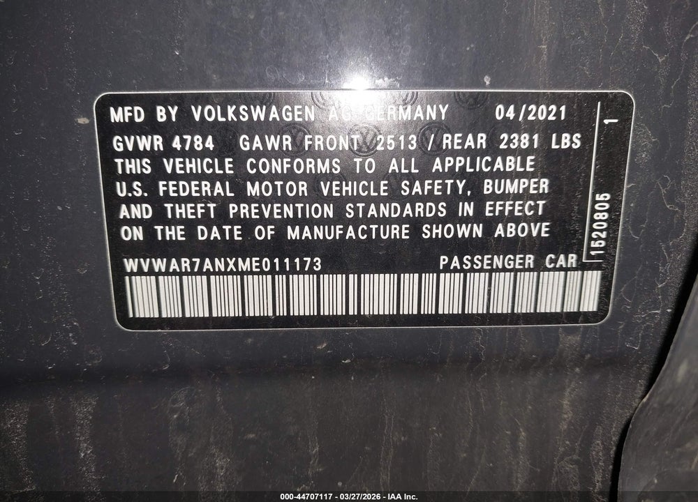 2021 VOLKSWAGEN ARTEON 2.0T SE VIN: WVWAR7ANXME011173