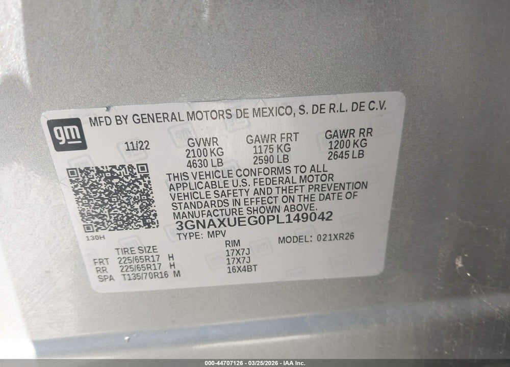 2023 CHEVROLET EQUINOX AWD LT VIN: 3GNAXUEG0PL149042
