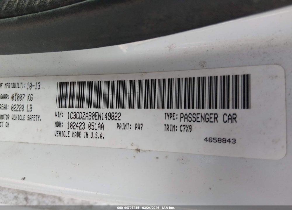 2014 DODGE AVENGER SE VIN: 1C3CDZAB0EN149822
