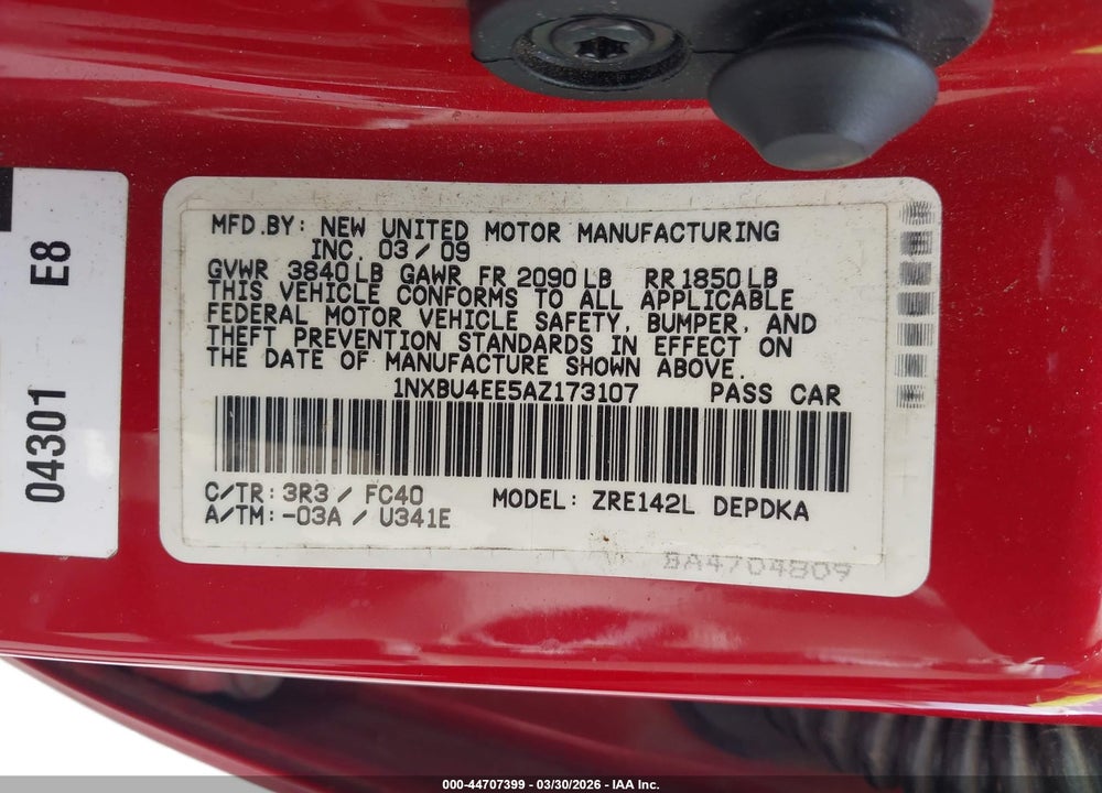 2010 TOYOTA COROLLA LE VIN: 1NXBU4EE5AZ173107