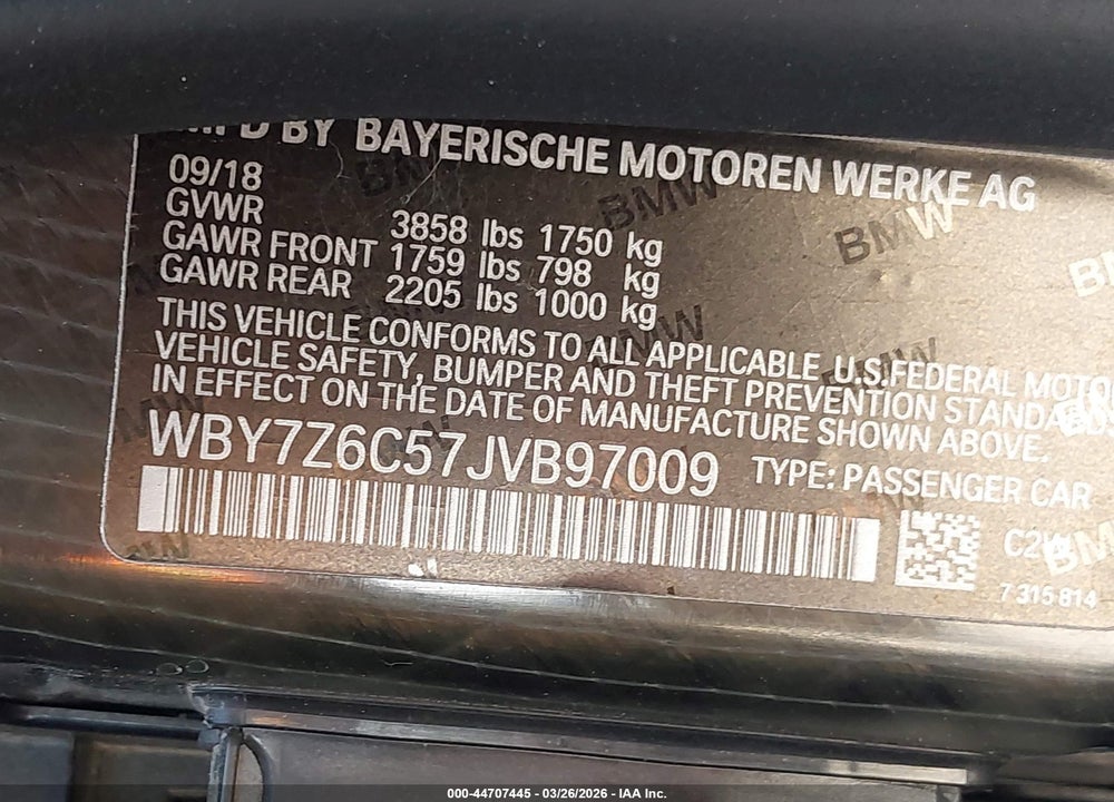 2018 BMW I3S 94AH VIN: WBY7Z6C57JVB97009