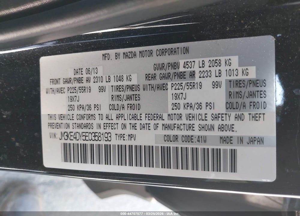 2014 MAZDA CX-5 GRAND TOURING VIN: JM3KE4DY5E0358193