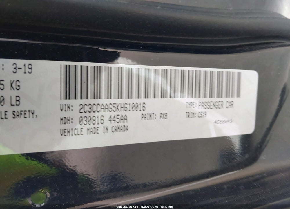 2019 CHRYSLER 300 TOURING VIN: 2C3CCAAG5KH610016
