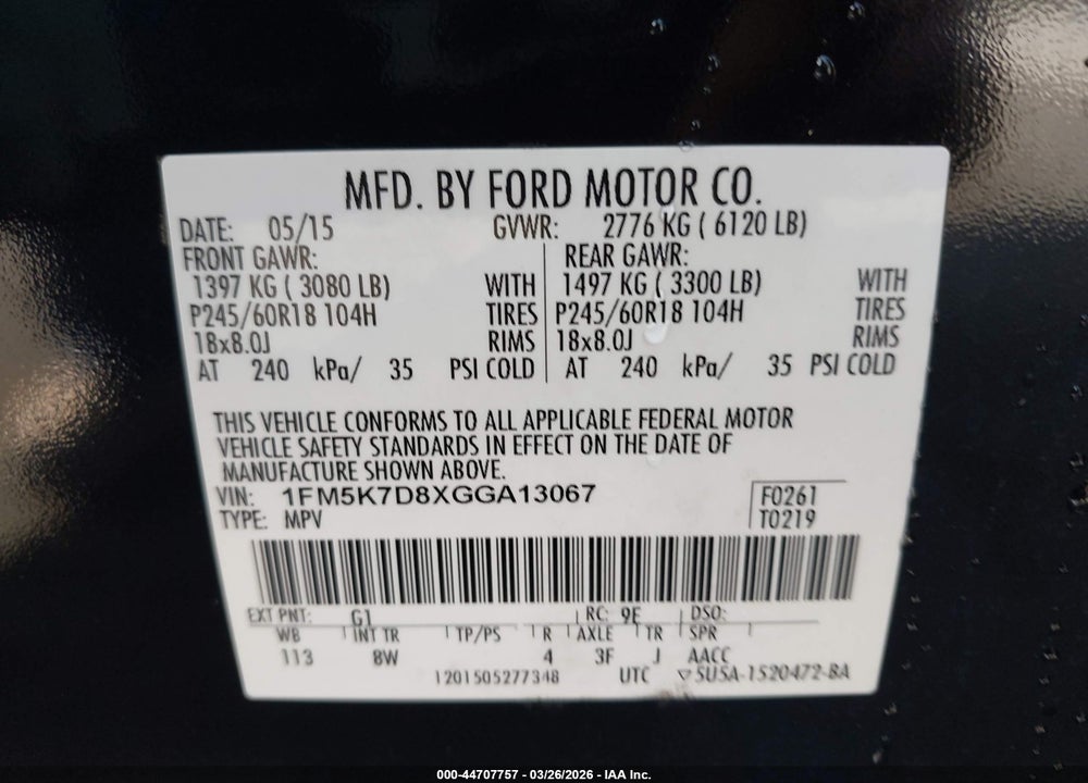2016 FORD EXPLORER XLT VIN: 1FM5K7D8XGGA13067