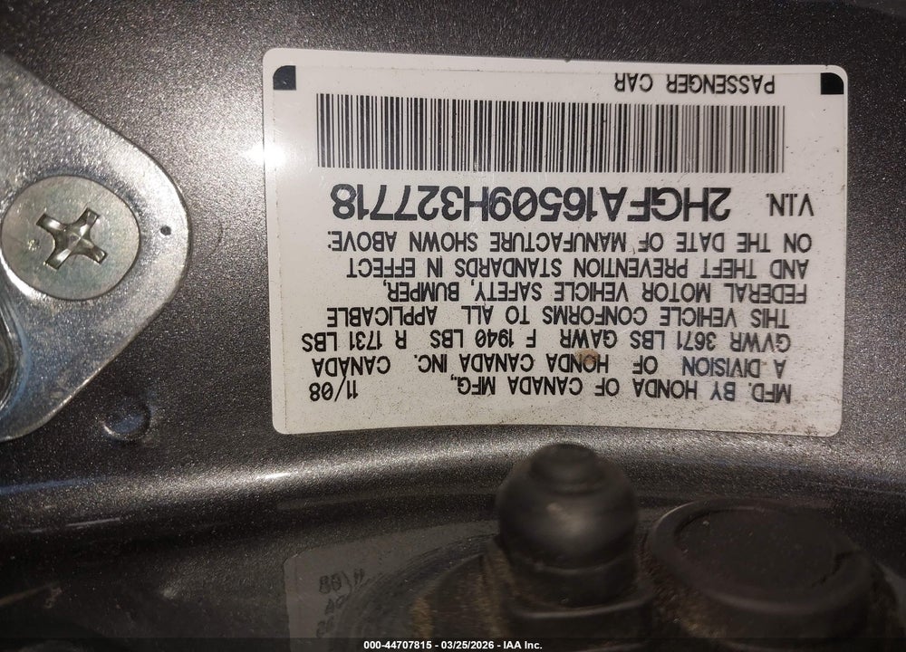 2009 HONDA CIVIC LX VIN: 2HGFA16509H327718