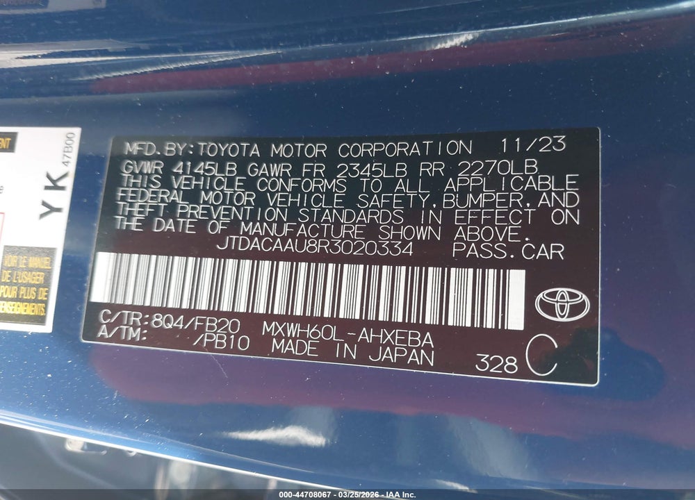 2024 TOYOTA PRIUS LE VIN: JTDACAAU8R3020334