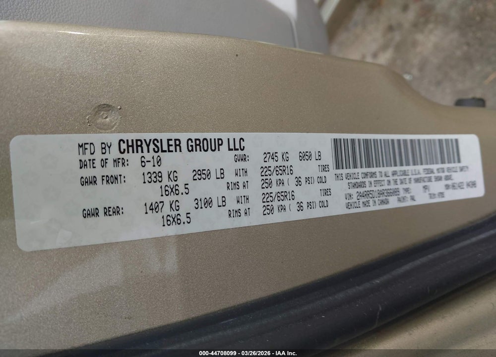 2010 CHRYSLER TOWN & COUNTRY TOURING VIN: 2A4RR5D18AR366089