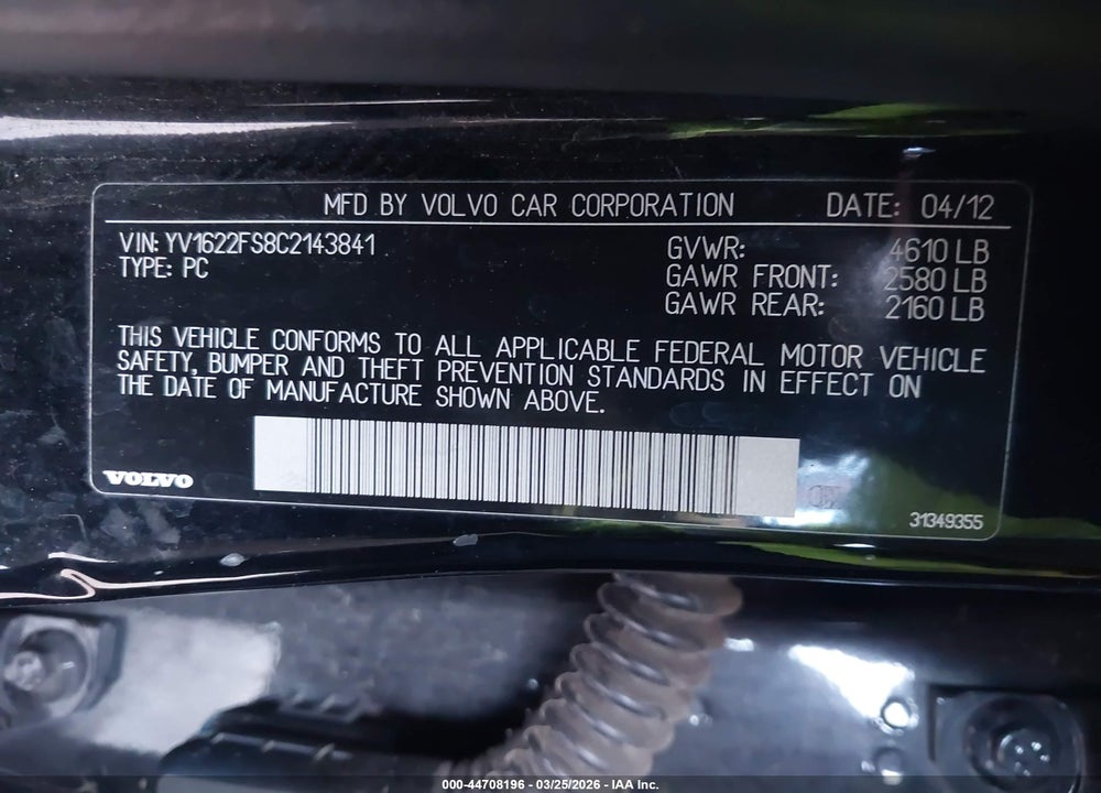 2012 VOLVO S60 T5 VIN: YV1622FS8C2143841