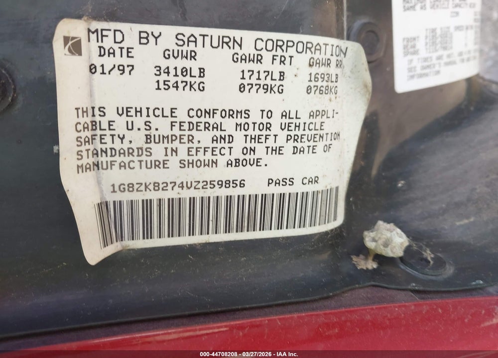 1997 SATURN SW SW2 VIN: 1G8ZK8274VZ259856
